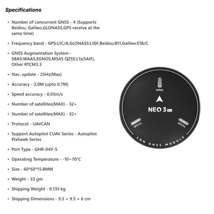 CUAV NEO 3 Pro GPS Module | GNSS U-BLOX M9N CAN BUS - Image 4