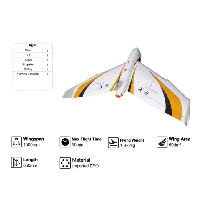 Skywalker X6 1500mm Fixed Wing Drone - Image 3